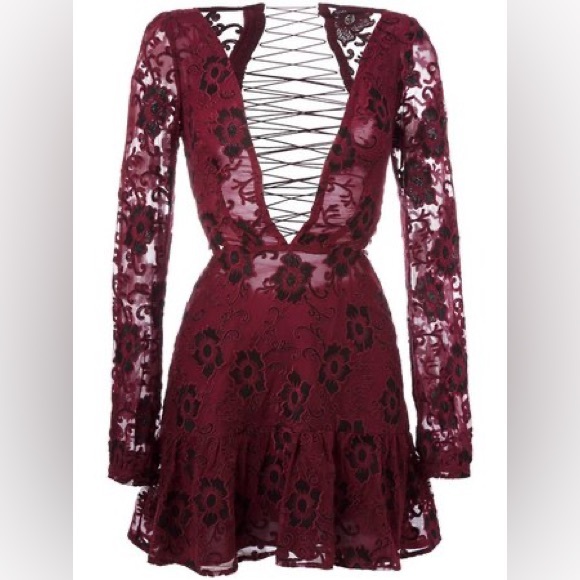 FOR LOVE AND LEMONS | Jolene Lace-Up Burgundy Dress Size S - Host Pick! - Picture 14 of 14